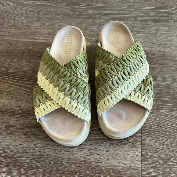 INUIKII Woven Slide Sandals Green Leather Textile Sz 39 US 8.5 Ombre Slides EUC - Picture 13 of 15